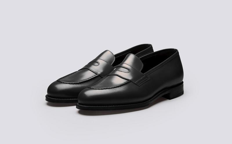 Grenson Aldgate Mens Loafers - Black Calf Leather on a Single Leather Sole FU7946